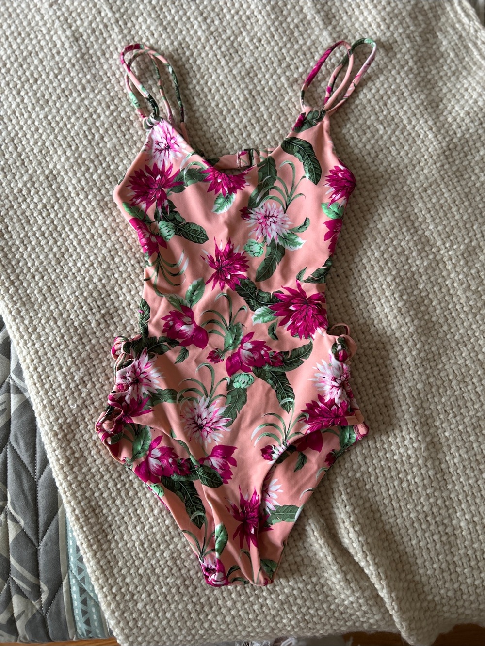 Pink Floral Ruched One-Piece Swimsuit
